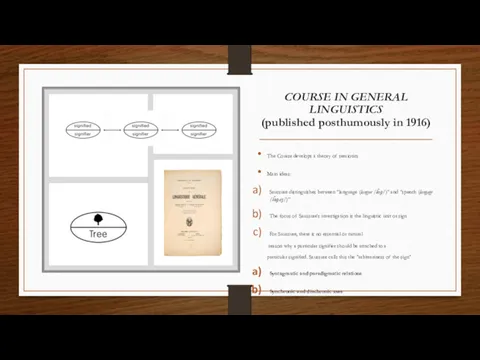 COURSE IN GENERAL LINGUISTICS (published posthumously in 1916) The Course