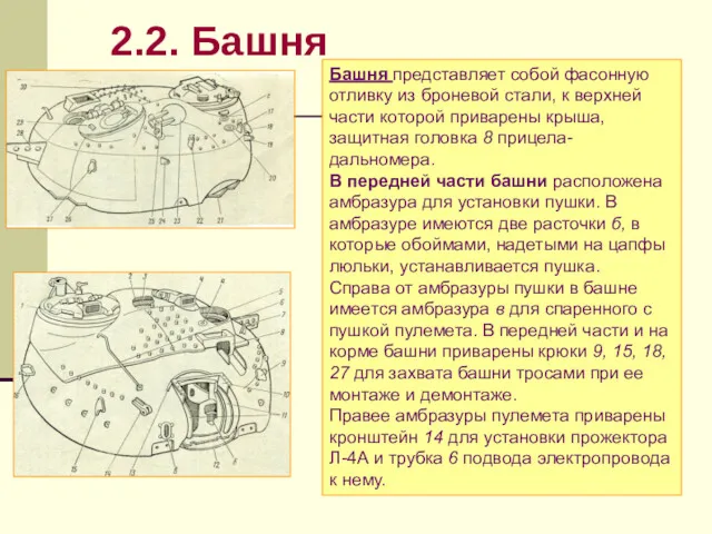 2.2. Башня Башня представляет собой фасонную отливку из броневой стали,