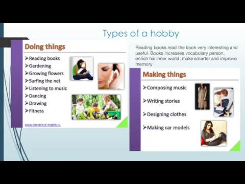 Types of a hobby Reading books read the book very