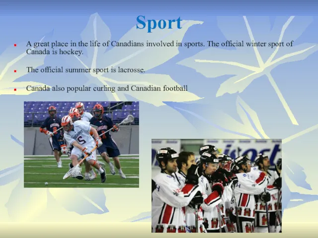 Sport A great place in the life of Canadians involved
