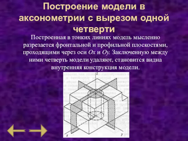 Построение модели в аксонометрии с вырезом одной четверти Построенная в