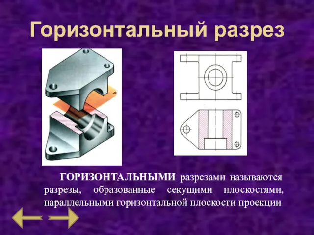 Горизонтальный разрез ГОРИЗОНТАЛЬНЫМИ разрезами называются разрезы, образованные секущими плоскостями, параллельными горизонтальной плоскости проекции