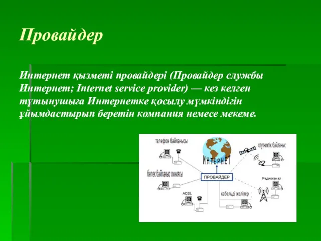 Провайдер Интернет қызметі провайдері (Провайдер службы Интернет; Internet service provider)