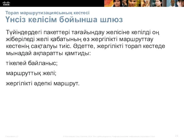 Торап маршрутизациясының кестесі Үнсіз келісім бойынша шлюз Түйіндердегі пакеттері тағайындау