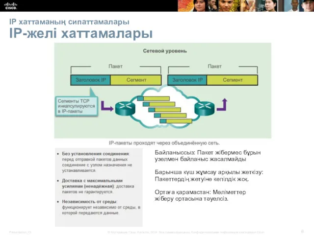 IP хаттаманың сипаттамалары IP-желі хаттамалары Байланыссыз: Пакет жібермес бұрын узелмен