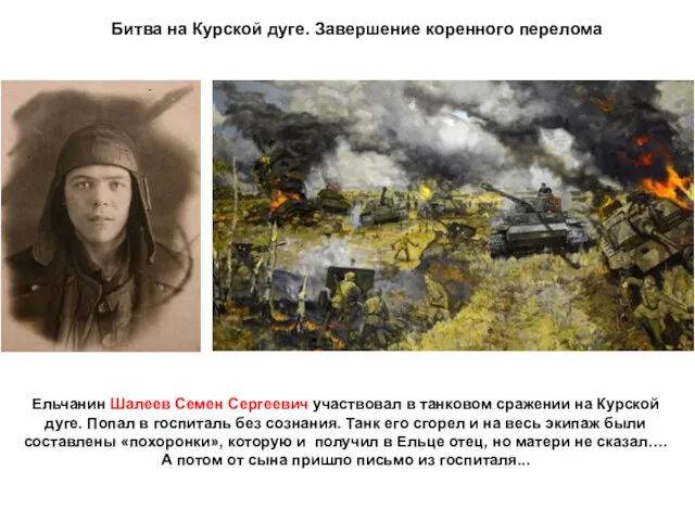Битва на Курской дуге. Завершение коренного перелома Ельчанин Шалеев Семен