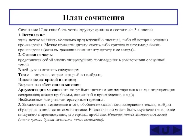 План сочинения Сочинение 17 должно быть четко структурировано и состоять