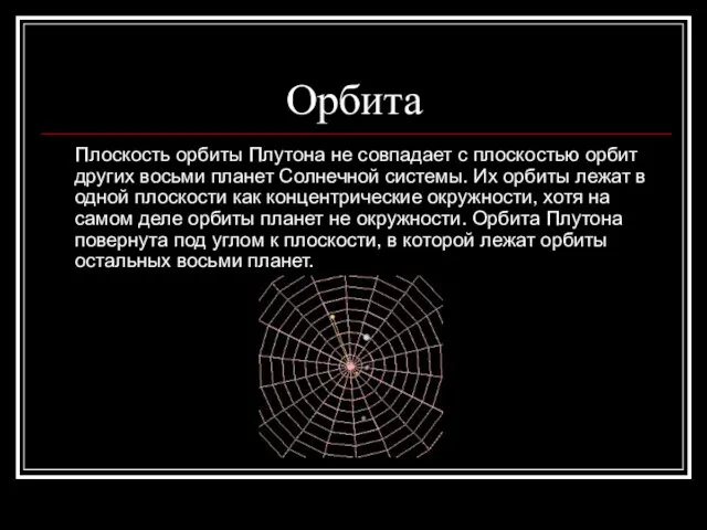 Орбита Плоскость орбиты Плутона не совпадает с плоскостью орбит других