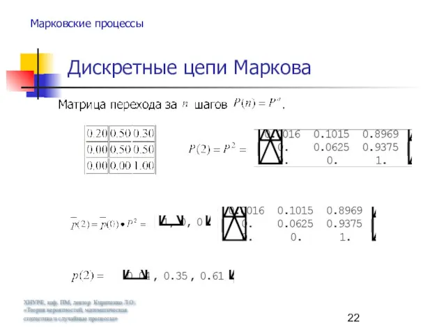 ХНУРЕ, каф. ПМ, лектор Кириченко Л.О. «Теория вероятностей, математическая статистика и случайные процессы»