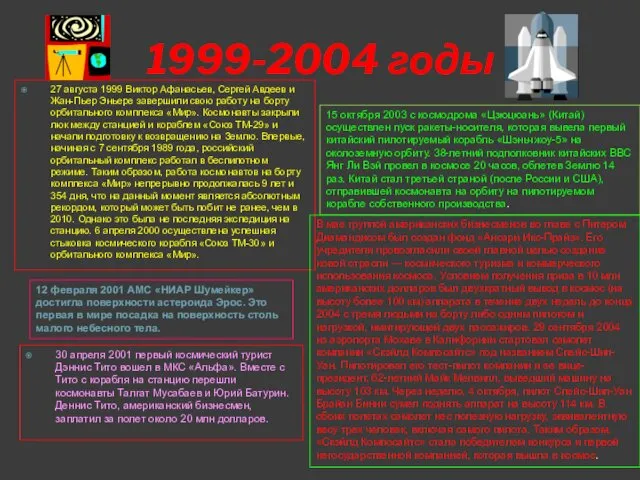 1999-2004 годы 12 февраля 2001 АМС «НИАР Шумейкер» достигла поверхности