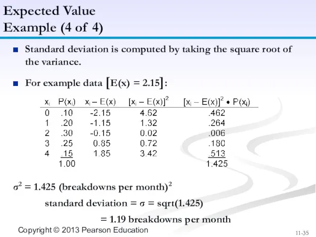 Standard deviation is computed by taking the square root of the variance. For