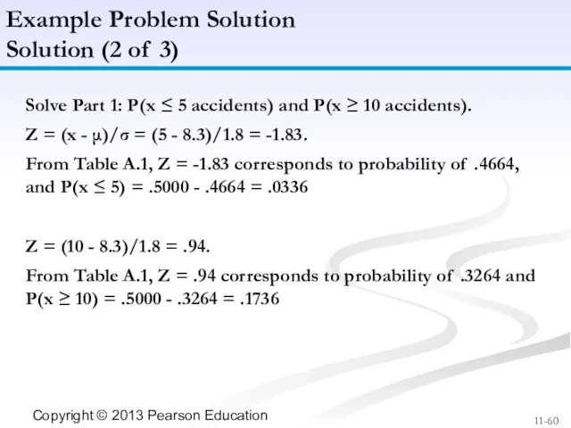 Solve Part 1: P(x ≤ 5 accidents) and P(x ≥ 10 accidents). Z