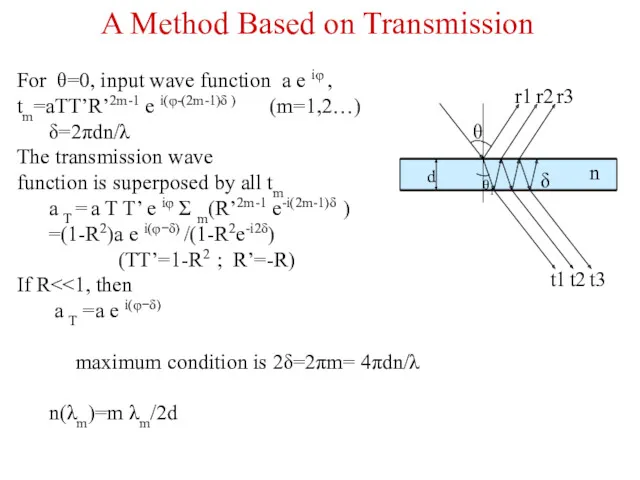 For θ=0, input wave function a e iφ , tm=aTT’R’2m-1
