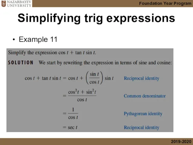 Simplifying trig expressions Example 11