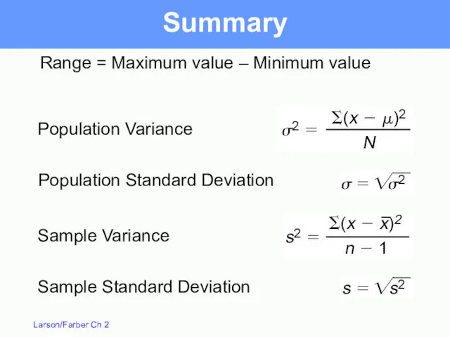 Summary Range = Maximum value – Minimum value