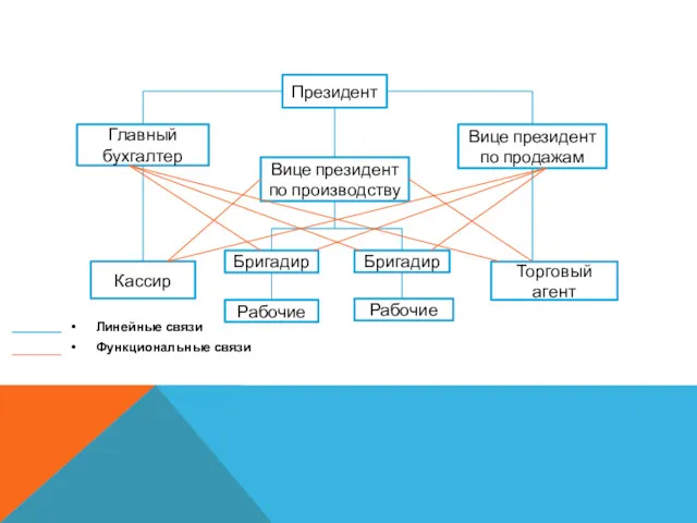 Линейные связи Функциональные связи Президент Вице президент по производству Главный