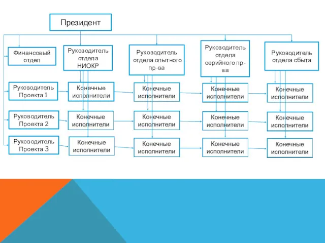 Президент Финансовый отдел Руководитель Проекта 1 Руководитель Проекта 2 Руководитель