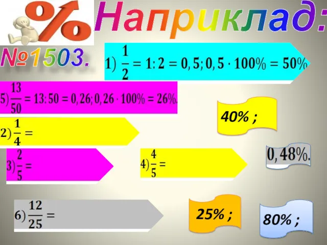№1503. Наприклад: 25% ; 40% ; 80% ;