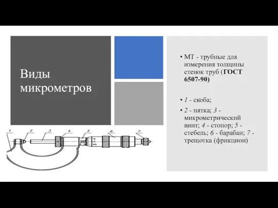 Виды микрометров МТ - трубные для измерения толщины стенок труб