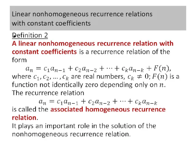 Linear nonhomogeneous recurrence relations with constant coefficients