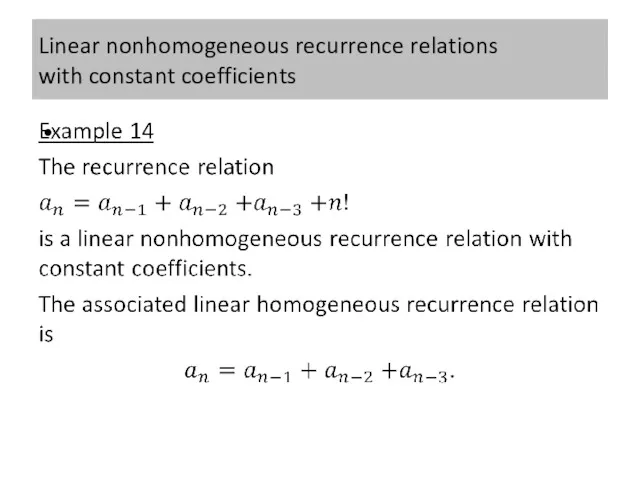 Linear nonhomogeneous recurrence relations with constant coefficients