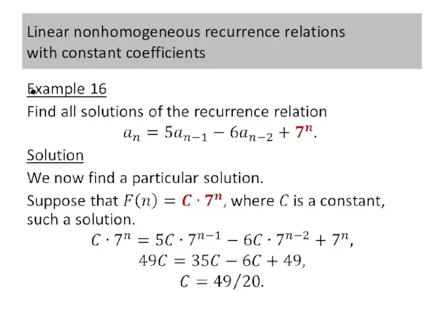 Linear nonhomogeneous recurrence relations with constant coefficients