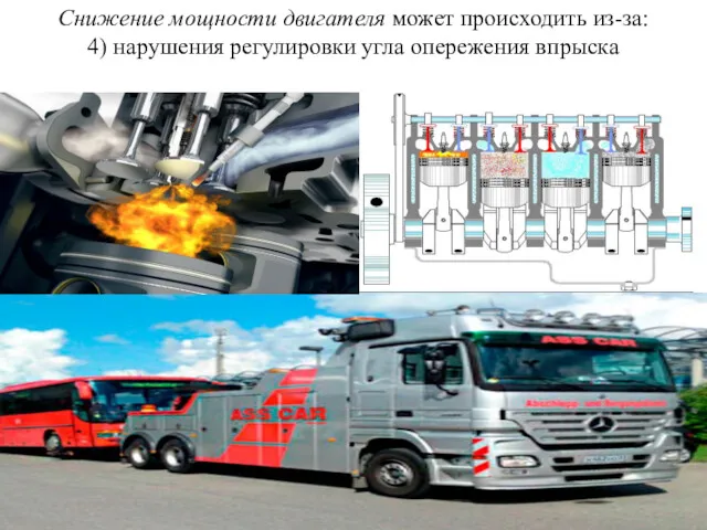 Снижение мощности двигателя может происходить из-за: 4) нарушения регулировки угла опережения впрыска