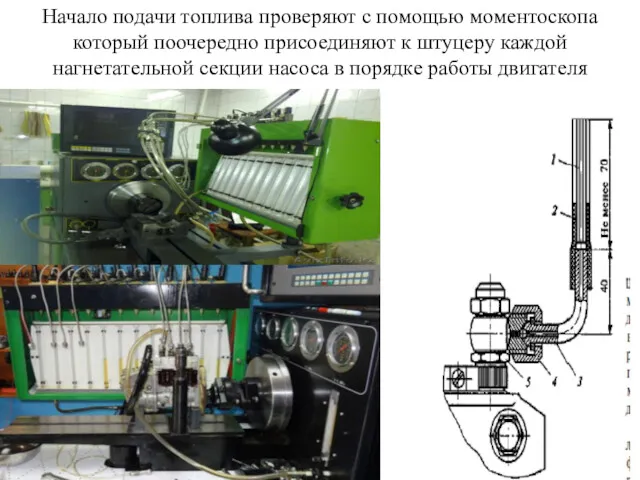 Начало подачи топлива проверяют с помощью моментоскопа который поочередно присоединяют