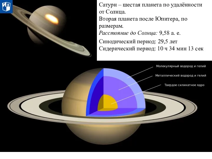 Сатурн – шестая планета по удалённости от Солнца. Вторая планета