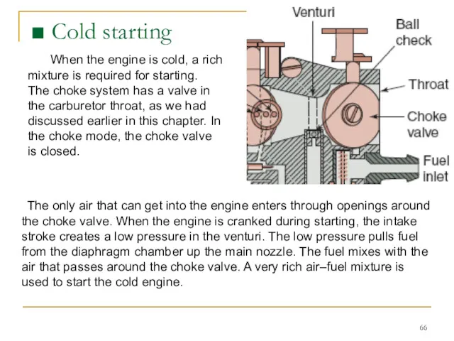 ■ Cold starting The only air that can get into