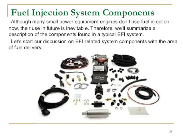 Fuel Injection System Сomponents Although many small power equipment engines