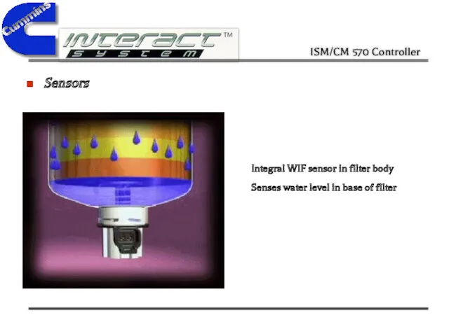 Sensors Integral WIF sensor in filter body Senses water level in base of filter