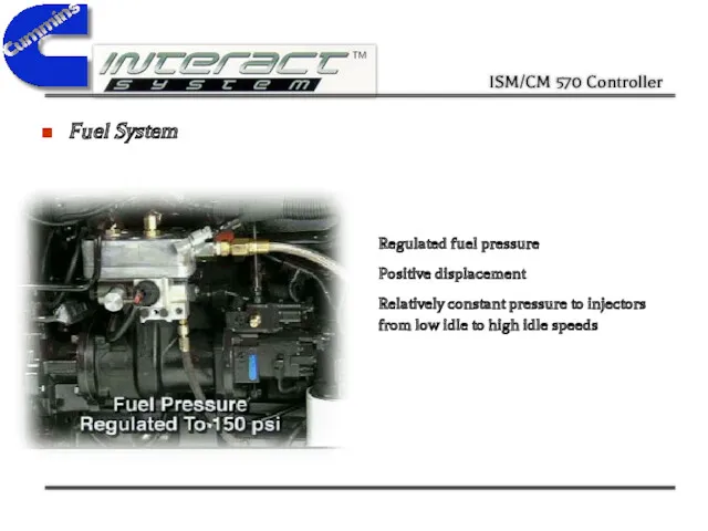 Fuel System Regulated fuel pressure Positive displacement Relatively constant pressure