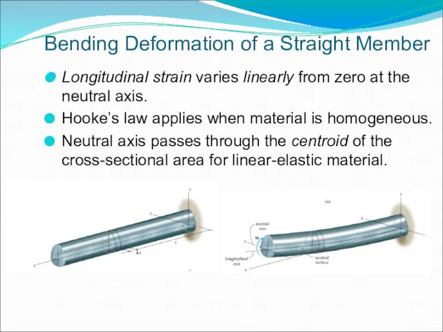 Bending Deformation of a Straight Member Longitudinal strain varies linearly