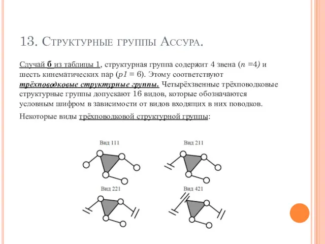 13. Структурные группы Ассура. Случай б из таблицы 1, структурная