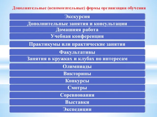 Дополнительные (вспомогательные) формы организации обучения