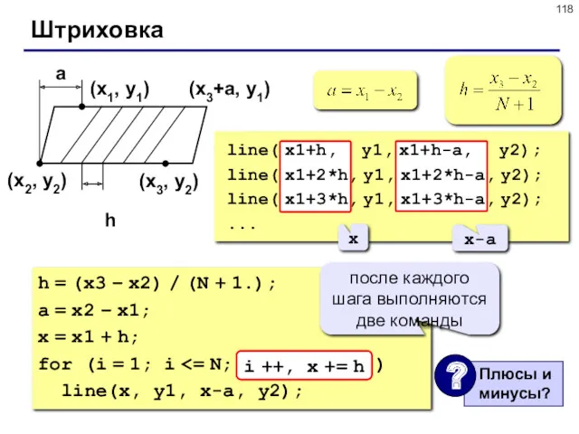 Штриховка (x1, y1) (x2, y2) (x3, y2) a h (x3+a,