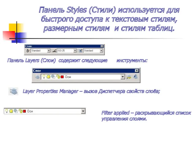 Панель Styles (Стили) используется для быстрого доступа к текстовым стилям,