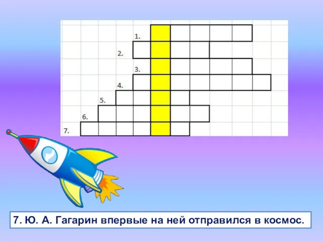 7. Ю. А. Гагарин впервые на ней отправился в космос.