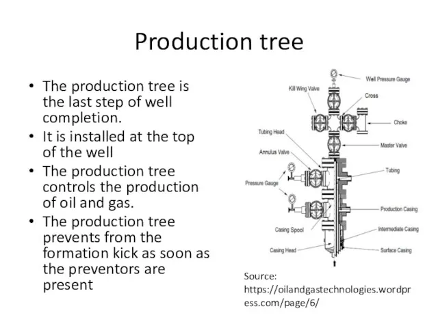 Production tree The production tree is the last step of well completion. It
