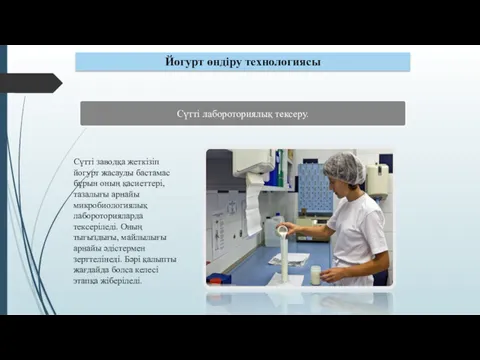 Йогурт өндіру технологиясы Сүтті лабороториялық тексеру. Сүтті заводқа жеткізіп йогурт