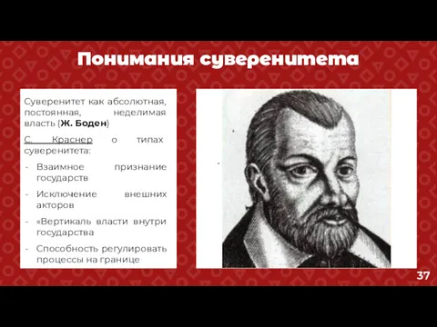 Понимания суверенитета Суверенитет как абсолютная, постоянная, неделимая власть (Ж. Боден)