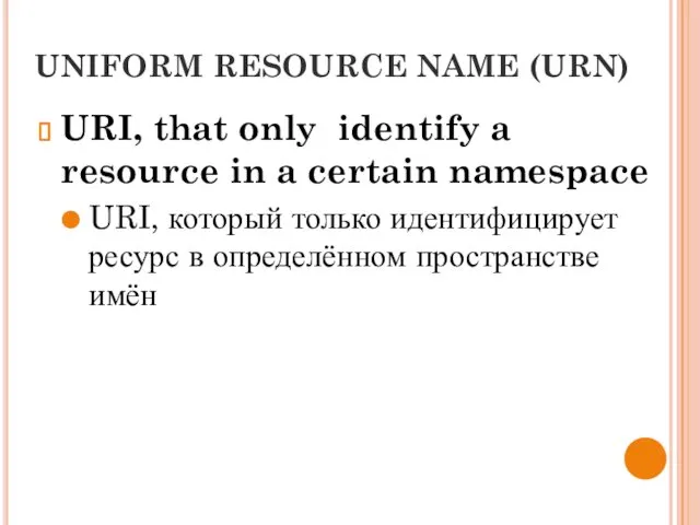 UNIFORM RESOURCE NAME (URN) URI, that only identify a resource in a certain
