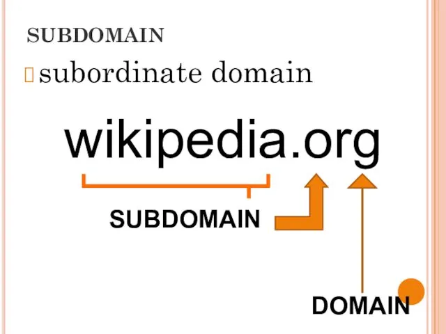 SUBDOMAIN subordinate domain wikipedia.org DOMAIN SUBDOMAIN