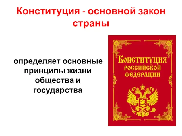 Конституция - основной закон страны определяет основные принципы жизни общества и государства