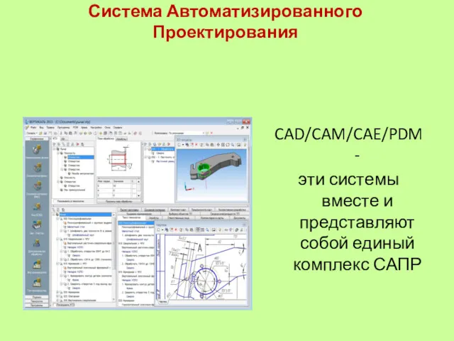 Система Автоматизированного Проектирования CAD/CAM/CAE/PDM - эти системы вместе и представляют собой единый комплекс САПР