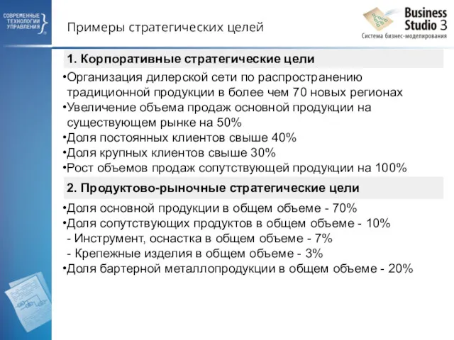 Примеры стратегических целей