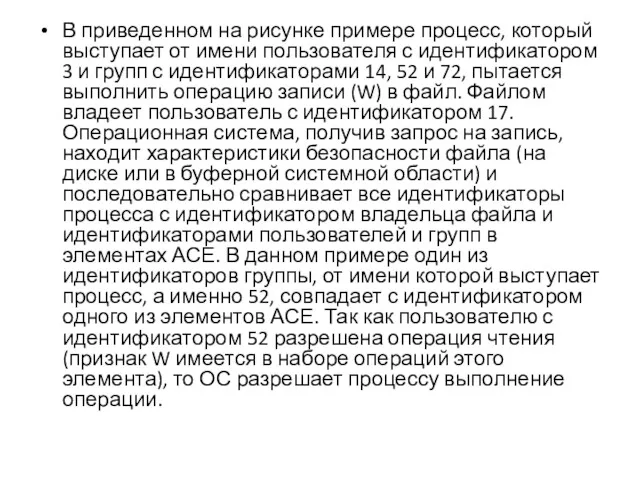 В приведенном на рисунке примере процесс, который выступает от имени