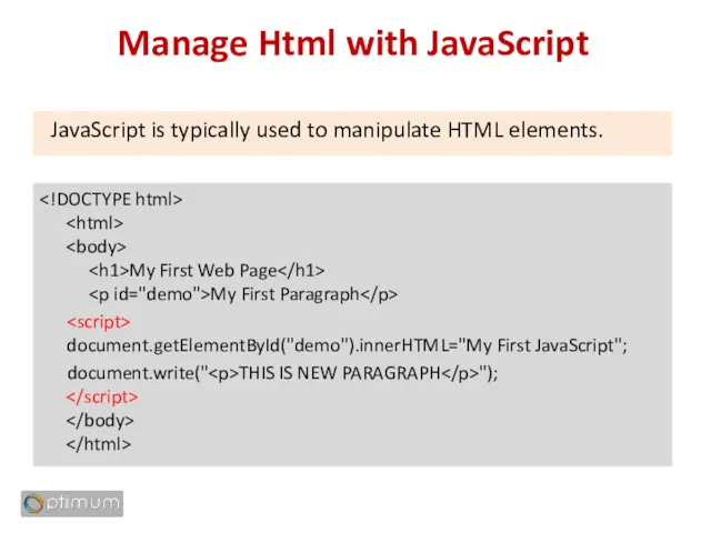 Manage Html with JavaScript My First Web Page My First