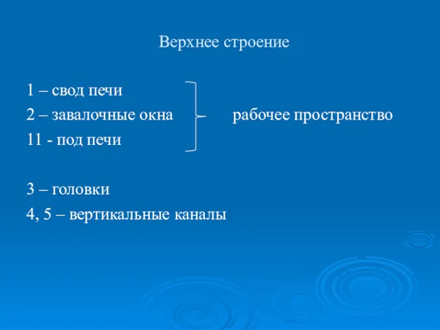 Верхнее строение 1 – свод печи 2 – завалочные окна